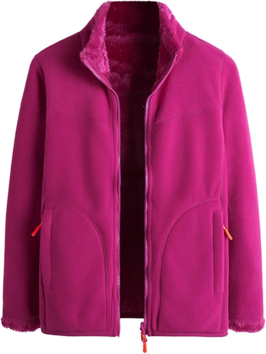 Winter Coats for Women Casual Fashion Comfortable Loose Warm Plus Velvet Double Sided Stand Collar Fleece Jacket