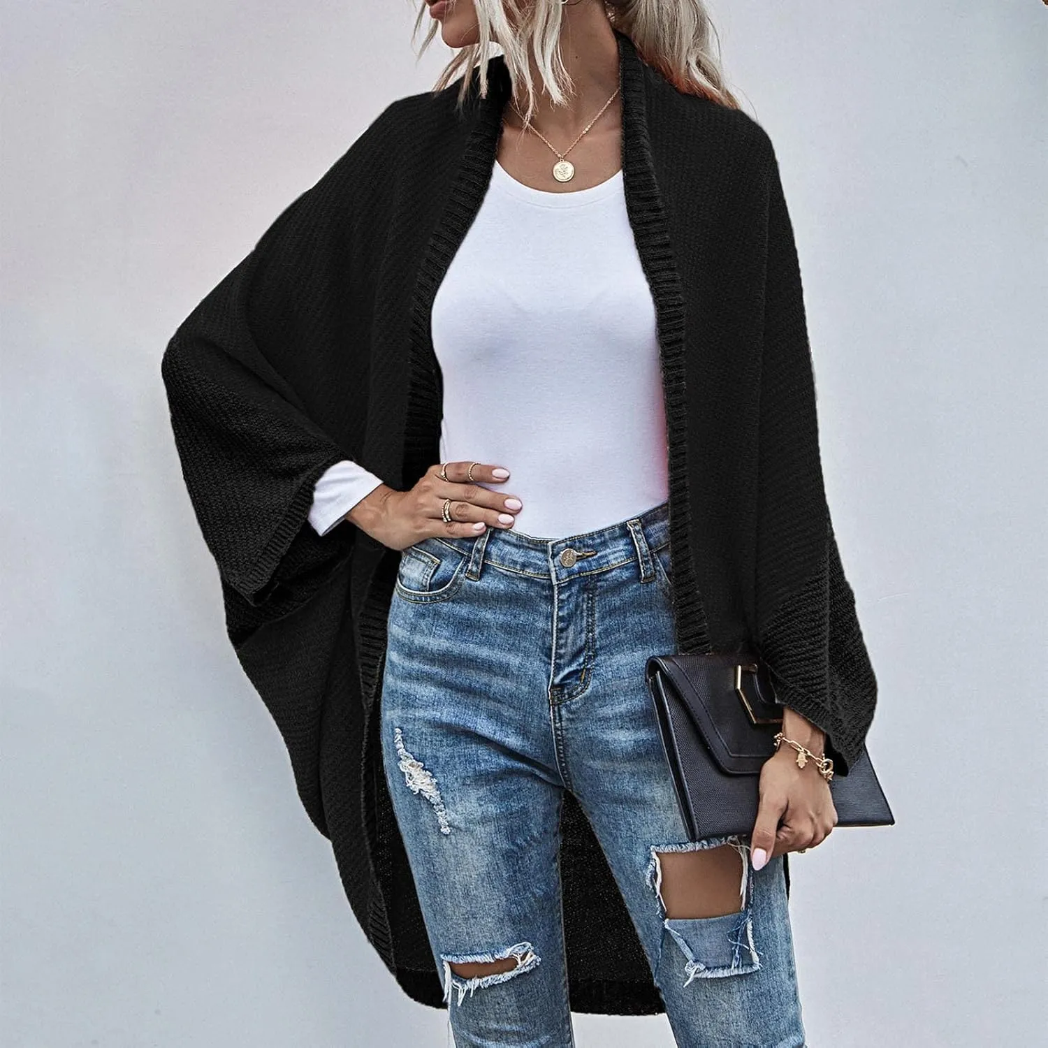 Women Batwing Sleeve Sweater Cardigan Soft Knit Coats Open Front Cocoon Sweaters Casual Loose Cardigans Outerwear
