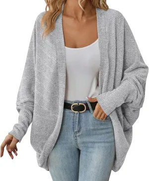 Women Batwing Sleeve Sweater Cardigan Soft Knit Coats Open Front Cocoon Sweaters Casual Loose Cardigans Outerwear