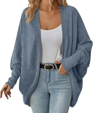 Women Batwing Sleeve Sweater Cardigan Soft Knit Coats Open Front Cocoon Sweaters Casual Loose Cardigans Outerwear