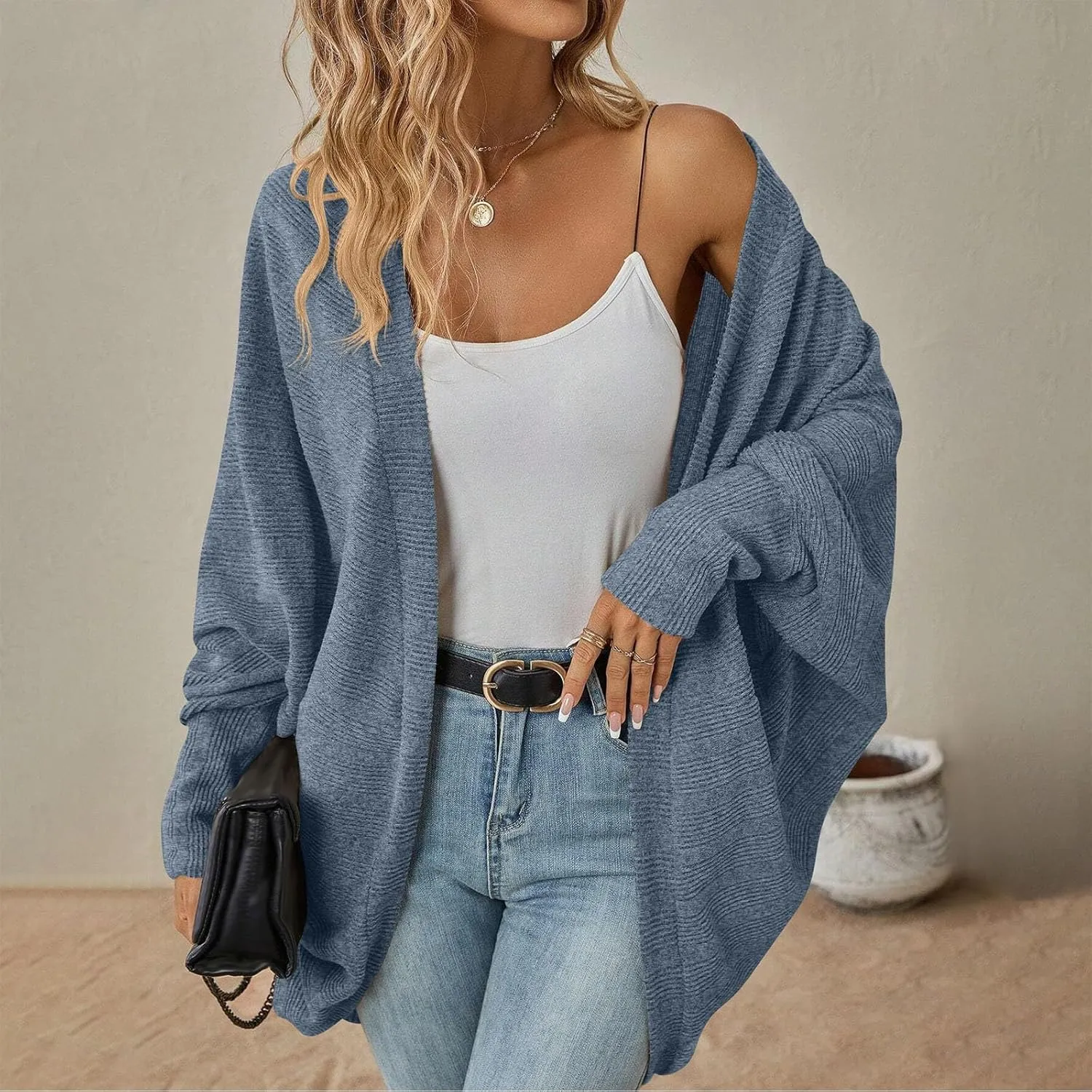 Women Batwing Sleeve Sweater Cardigan Soft Knit Coats Open Front Cocoon Sweaters Casual Loose Cardigans Outerwear