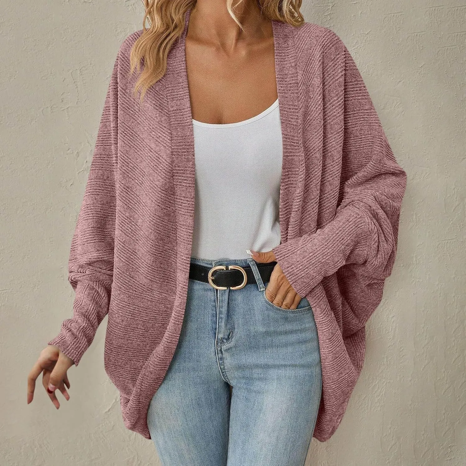 Women Batwing Sleeve Sweater Cardigan Soft Knit Coats Open Front Cocoon Sweaters Casual Loose Cardigans Outerwear