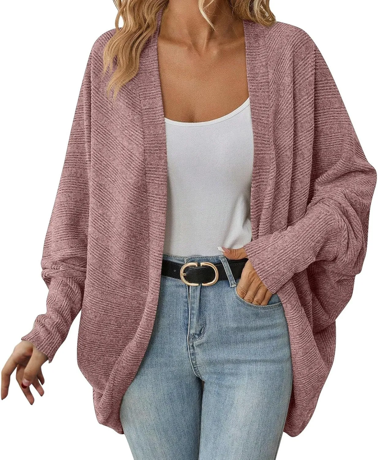 Women Batwing Sleeve Sweater Cardigan Soft Knit Coats Open Front Cocoon Sweaters Casual Loose Cardigans Outerwear