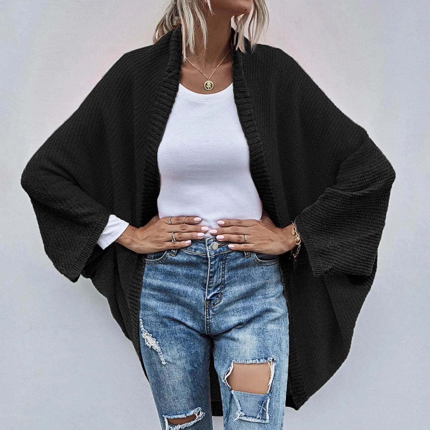 Women Batwing Sleeve Sweater Cardigan Soft Knit Coats Open Front Cocoon Sweaters Casual Loose Cardigans Outerwear