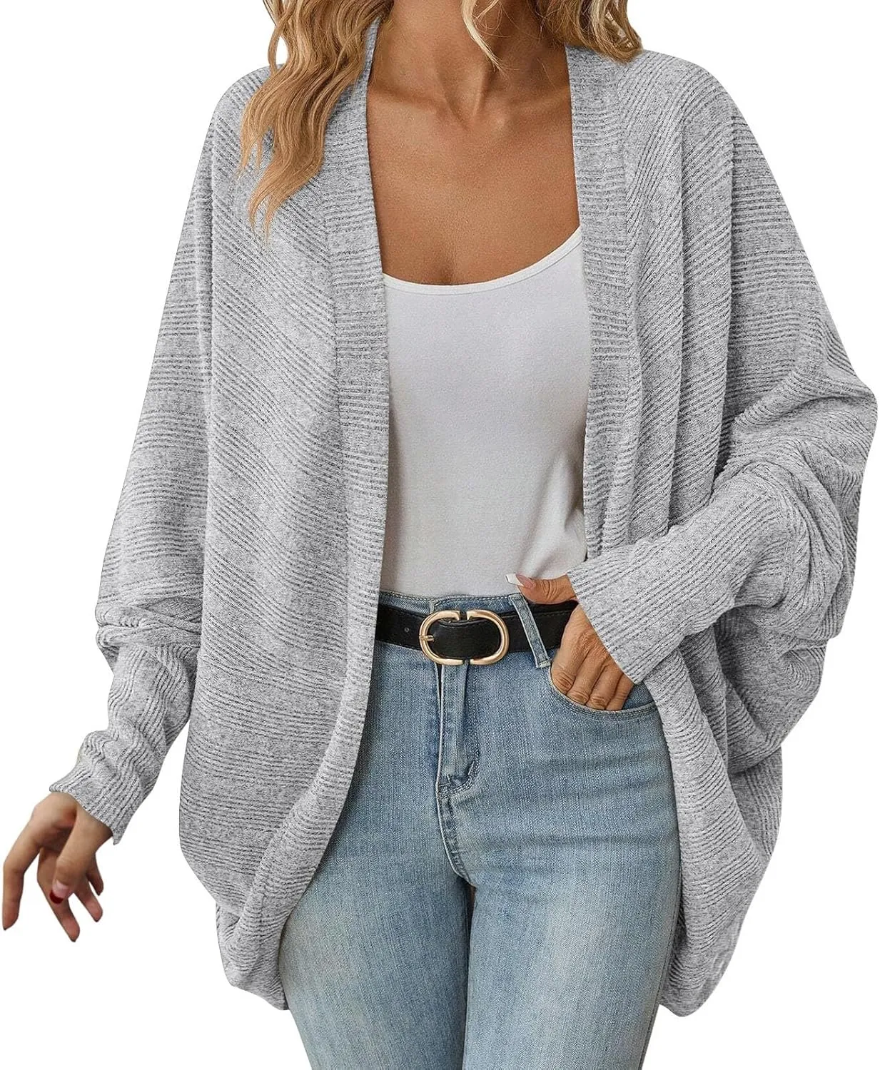 Women Batwing Sleeve Sweater Cardigan Soft Knit Coats Open Front Cocoon Sweaters Casual Loose Cardigans Outerwear