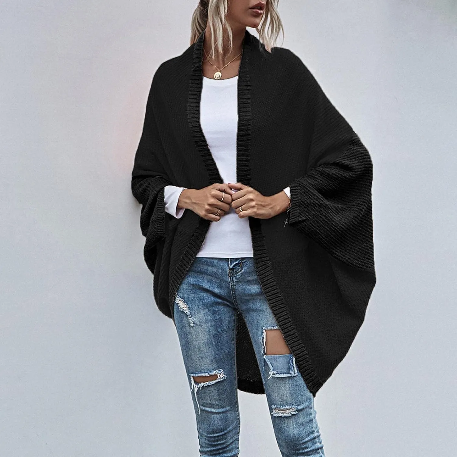 Women Batwing Sleeve Sweater Cardigan Soft Knit Coats Open Front Cocoon Sweaters Casual Loose Cardigans Outerwear