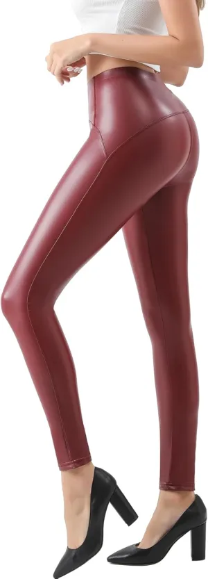 Women Faux Leather Leggings Stretchy High Wiasted Warm Leather Tight Pants