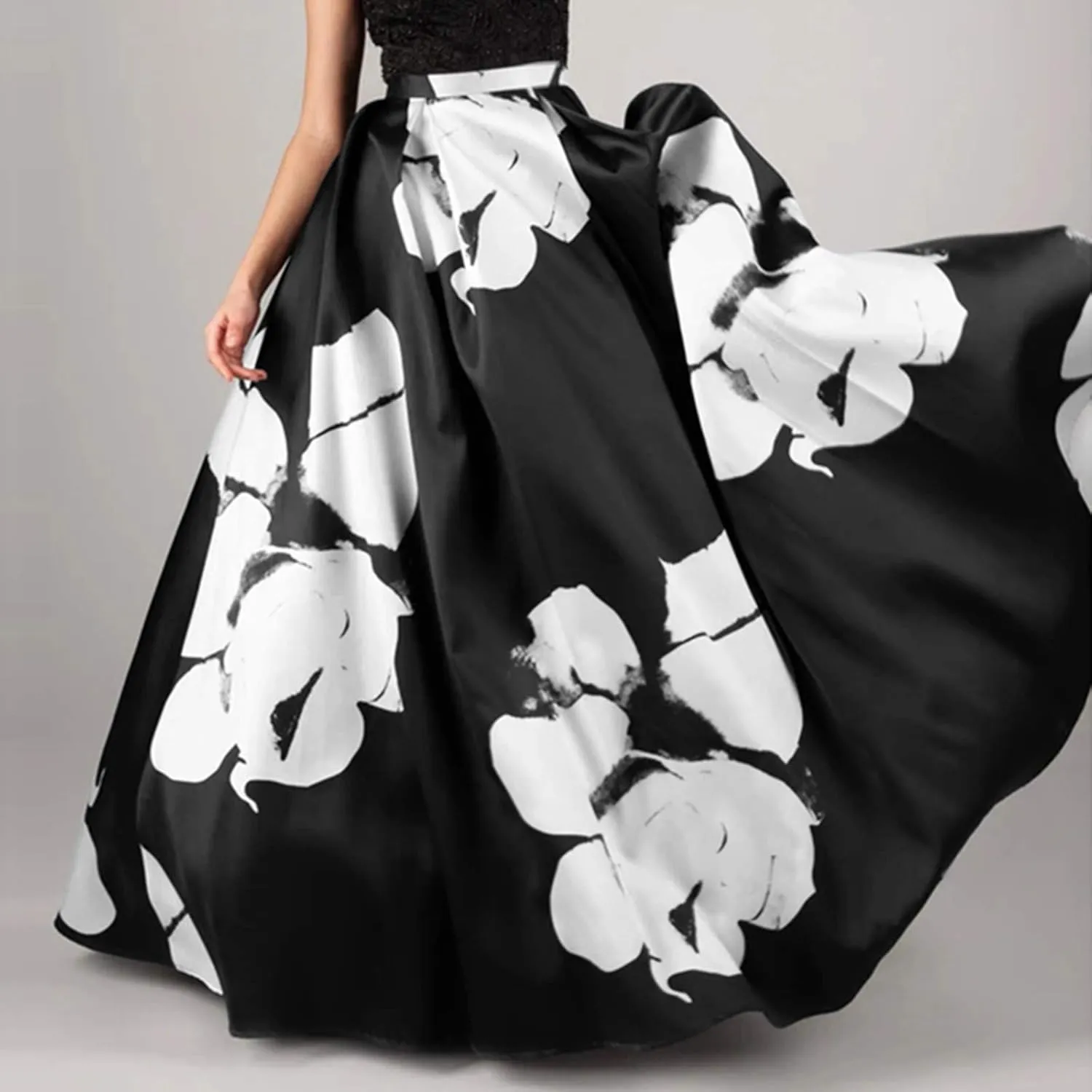 Women Floral Print High Waist Pocket Bohemian Maxi Skirt Party Beach Long Skirt Causal Maxi Dresses for Women
