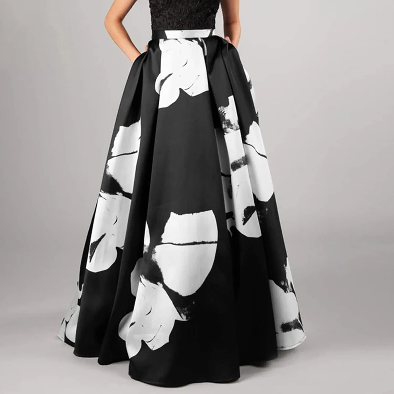 Women Floral Print High Waist Pocket Bohemian Maxi Skirt Party Beach Long Skirt Causal Maxi Dresses for Women