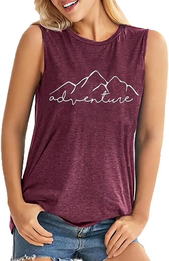 Women Mountain Adventure Workout Tanks Hiking Camping Graphic Athletic Sleeveless Funny Tee Tops