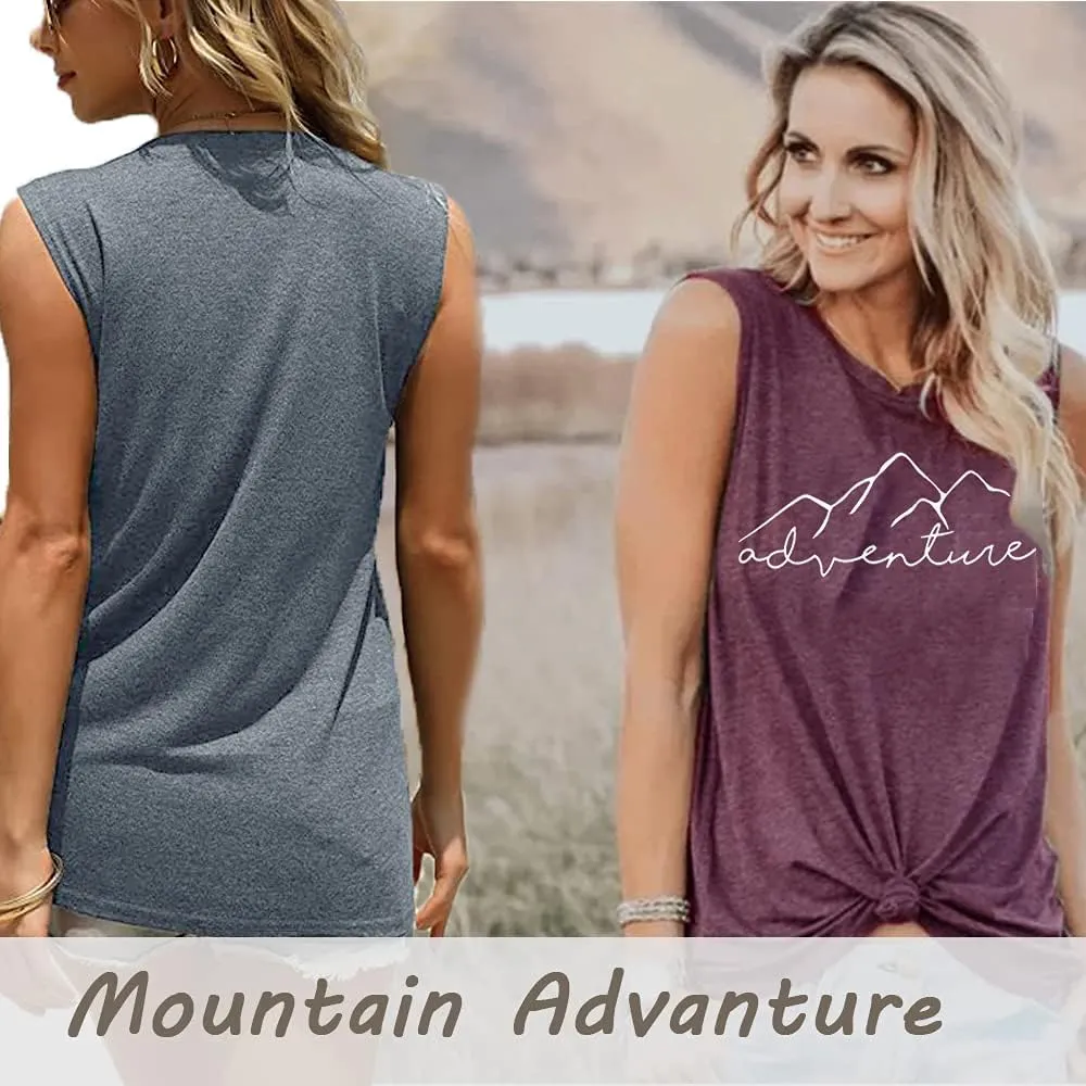 Women Mountain Adventure Workout Tanks Hiking Camping Graphic Athletic Sleeveless Funny Tee Tops