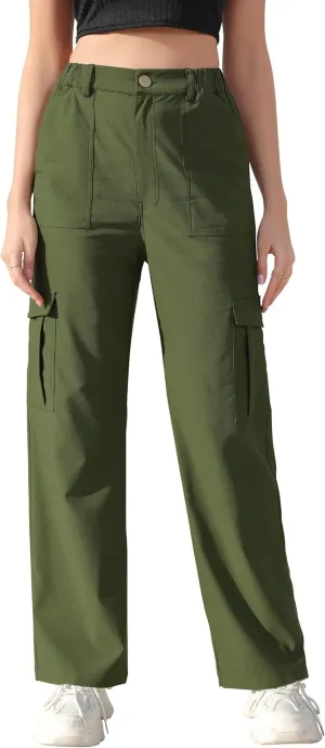 Women Wide Straight Leg Pants Trendy Y2k Streetwear Cargos Twill Utility Pant with 6 Pockets