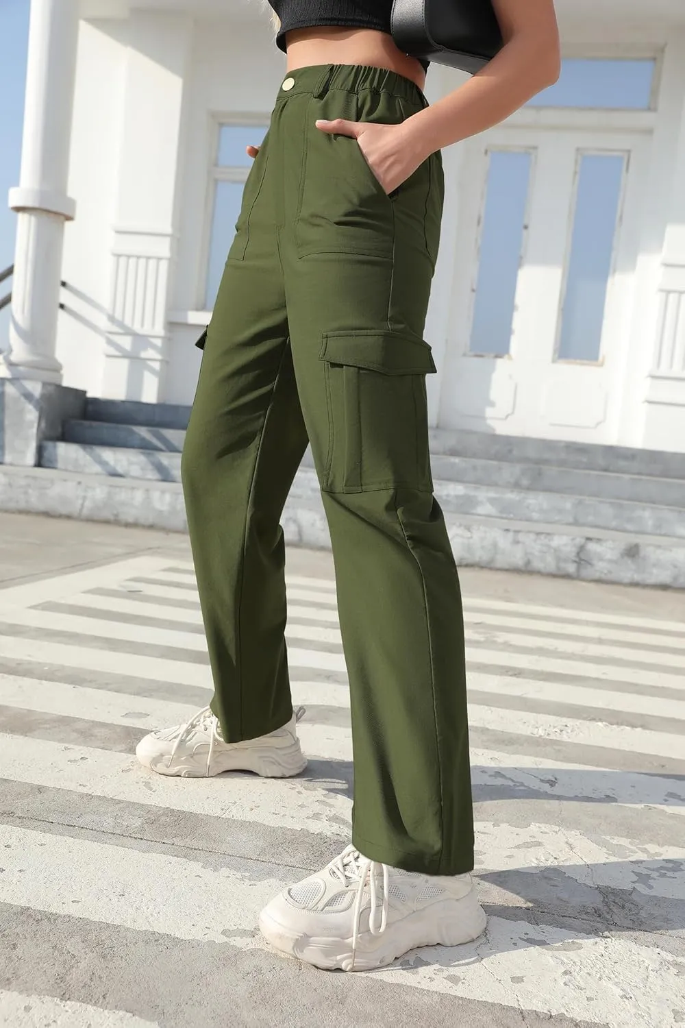 Women Wide Straight Leg Pants Trendy Y2k Streetwear Cargos Twill Utility Pant with 6 Pockets