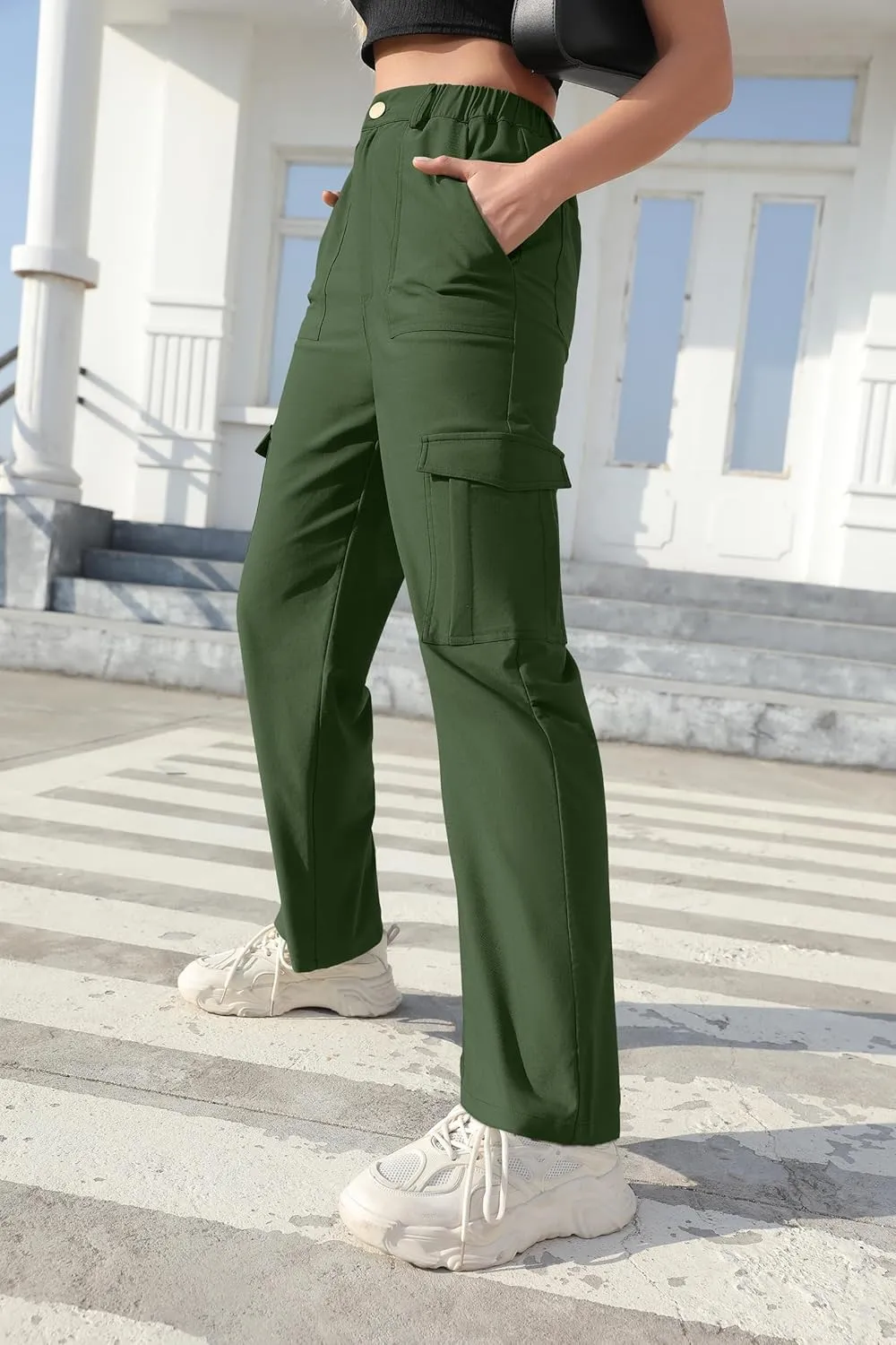 Women Wide Straight Leg Pants Trendy Y2k Streetwear Cargos Twill Utility Pant with 6 Pockets