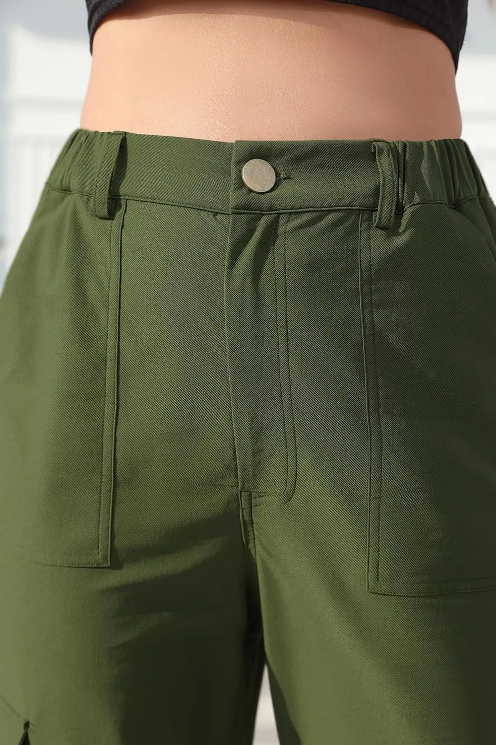 Women Wide Straight Leg Pants Trendy Y2k Streetwear Cargos Twill Utility Pant with 6 Pockets