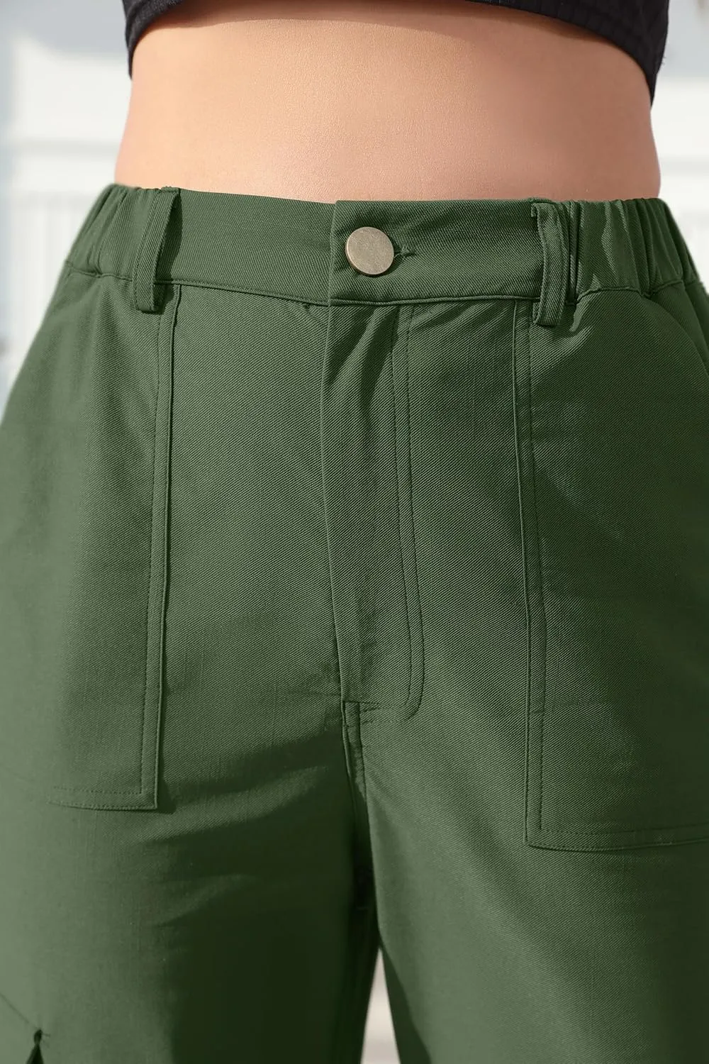 Women Wide Straight Leg Pants Trendy Y2k Streetwear Cargos Twill Utility Pant with 6 Pockets