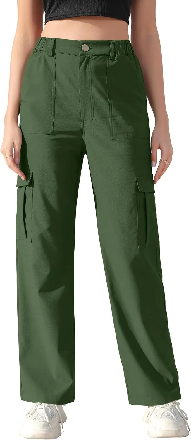 Women Wide Straight Leg Pants Trendy Y2k Streetwear Cargos Twill Utility Pant with 6 Pockets