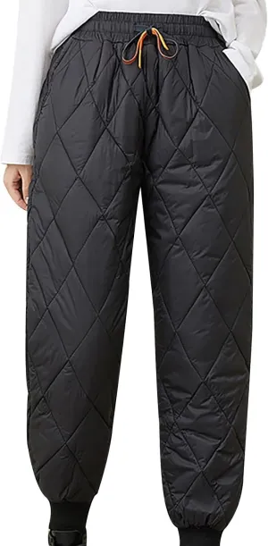 Women Winter Warm Packable Down Pant Elastic High Waist Quilted Cinch Bottom Sweatpants Lightweight Snow Ski Trousers
