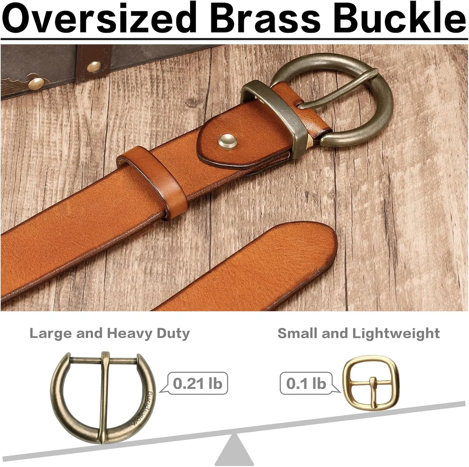 Women's 1.5" Wide Leather Belt with Large Brass Buckle - Trendy Vintage Style for Jeans and Pants