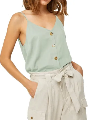 Womens Cotton Linen Tank Tops Causal V Neck Sleeveless Button Down Tops Summer Loose Fit Spaghetti Strap Cami Shirts