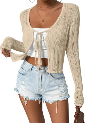 Women's Cute Handmade Cardigan Summer Little Sweater Lightweight Top with Small Flowers Pattern