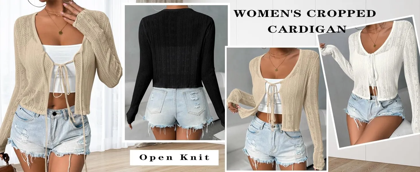 Women's Cute Handmade Cardigan Summer Little Sweater Lightweight Top with Small Flowers Pattern