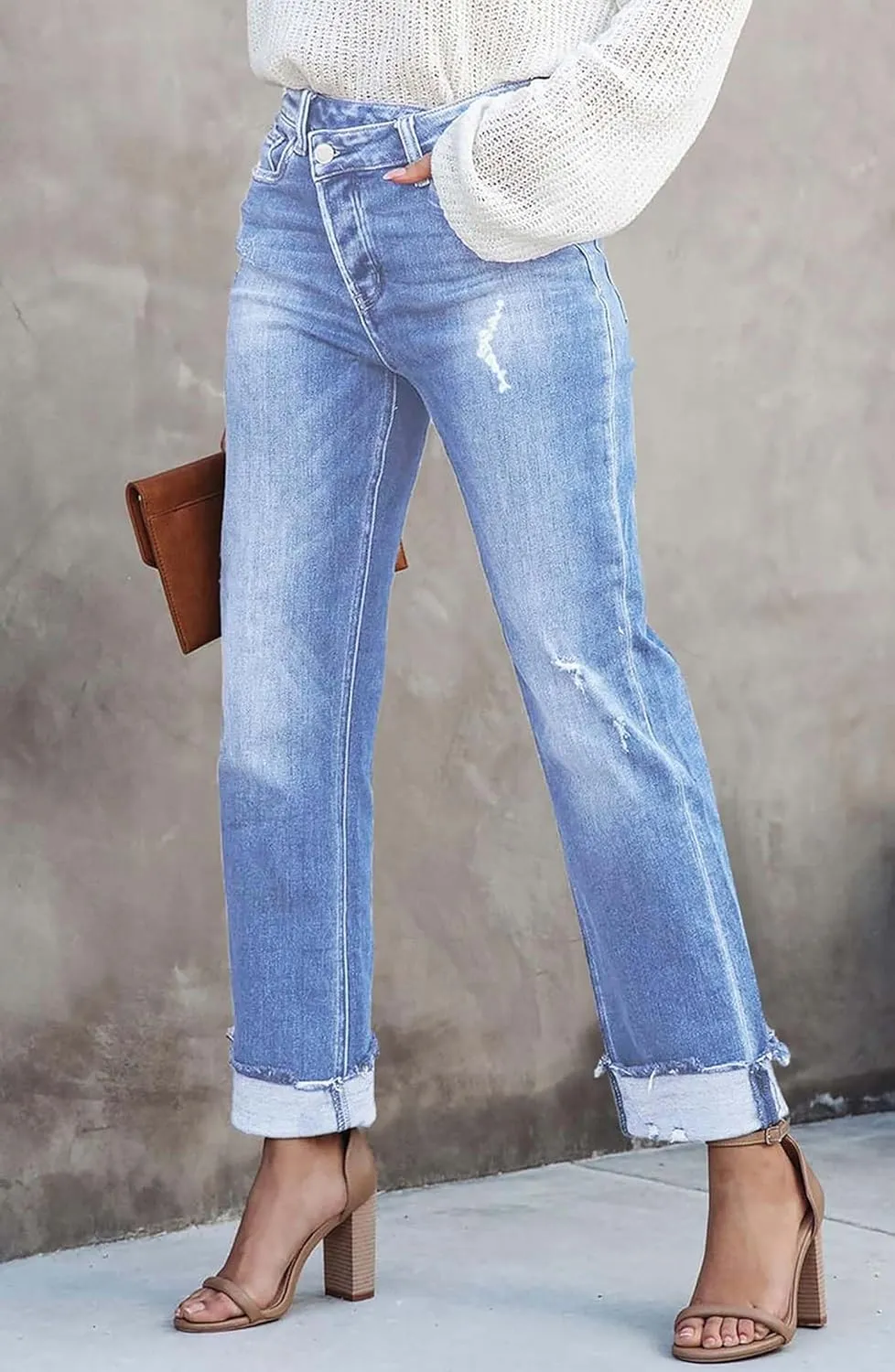 Womens Denim Cargo Pants Flap Pocket High Waisted Stretchy Straight Wide Leg Jeans