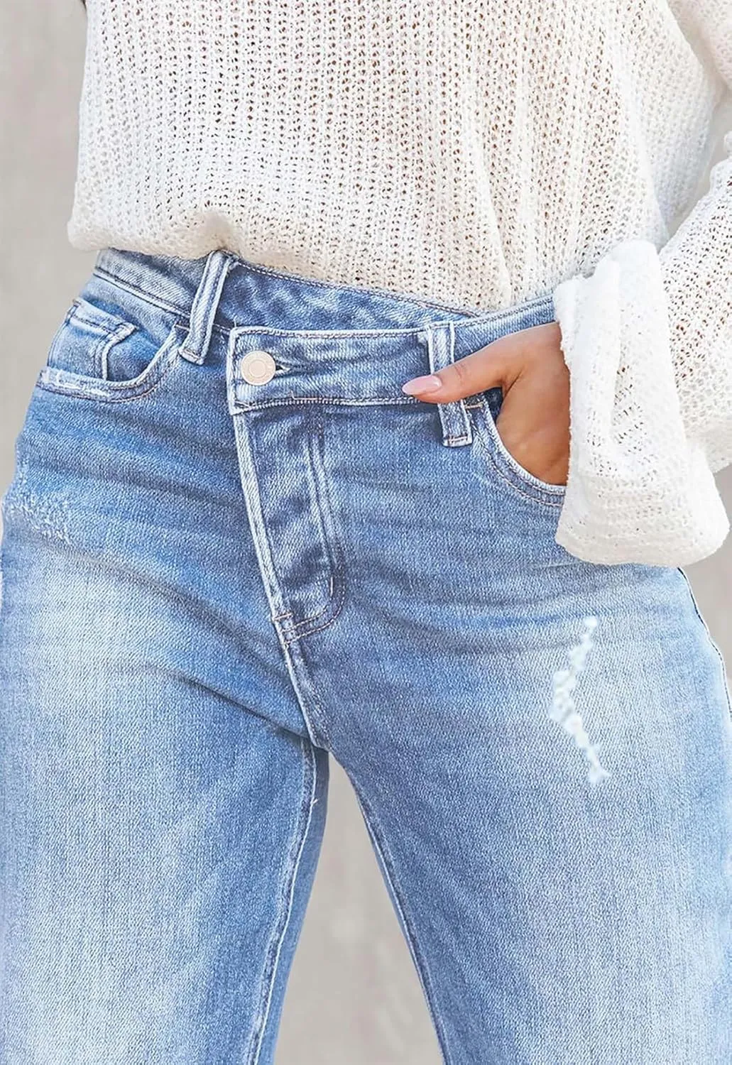 Womens Denim Cargo Pants Flap Pocket High Waisted Stretchy Straight Wide Leg Jeans