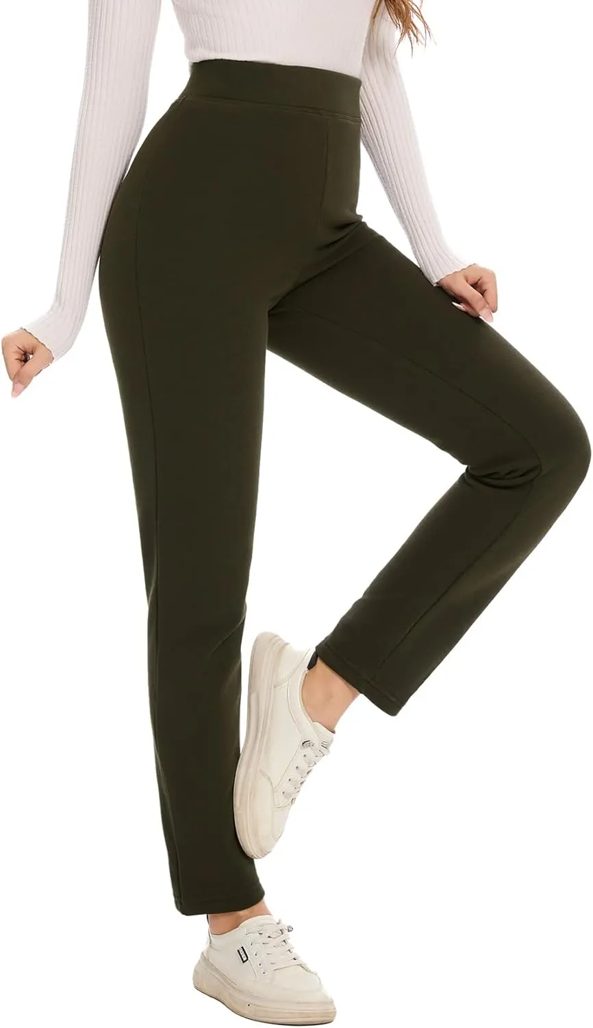 Women's Fleece Lined Cotton Leggings, Thick Soft High Waisted Tummy Control Thermal Warm Pants for Cold Winter