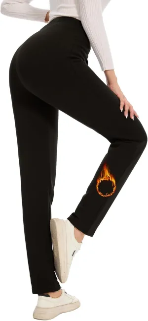 Women's Fleece Lined Cotton Leggings, Thick Soft High Waisted Tummy Control Thermal Warm Pants for Cold Winter