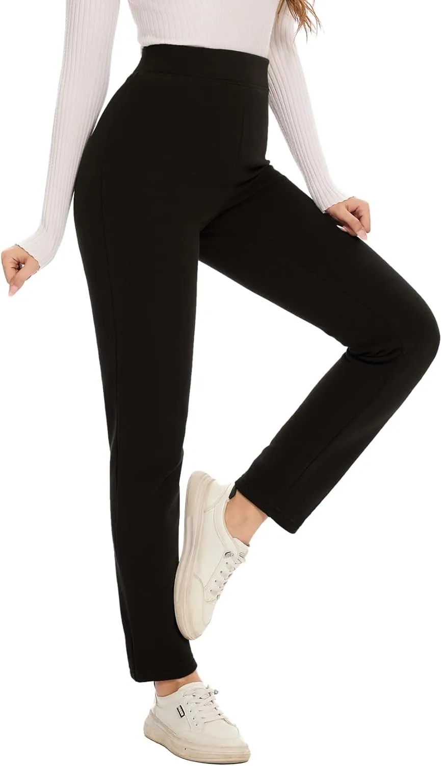 Women's Fleece Lined Cotton Leggings, Thick Soft High Waisted Tummy Control Thermal Warm Pants for Cold Winter