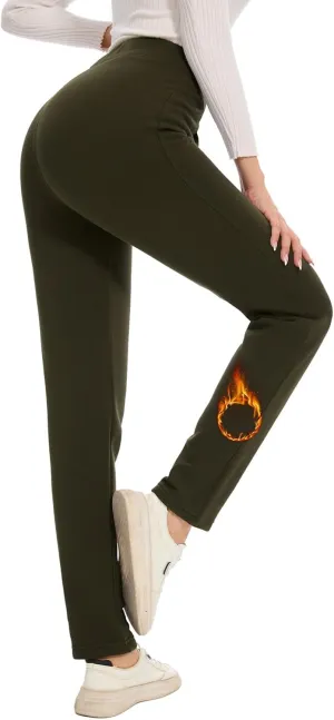 Women's Fleece Lined Cotton Leggings, Thick Soft High Waisted Tummy Control Thermal Warm Pants for Cold Winter