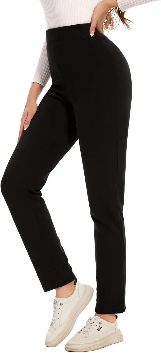 Women's Fleece Lined Cotton Leggings, Thick Soft High Waisted Tummy Control Thermal Warm Pants for Cold Winter