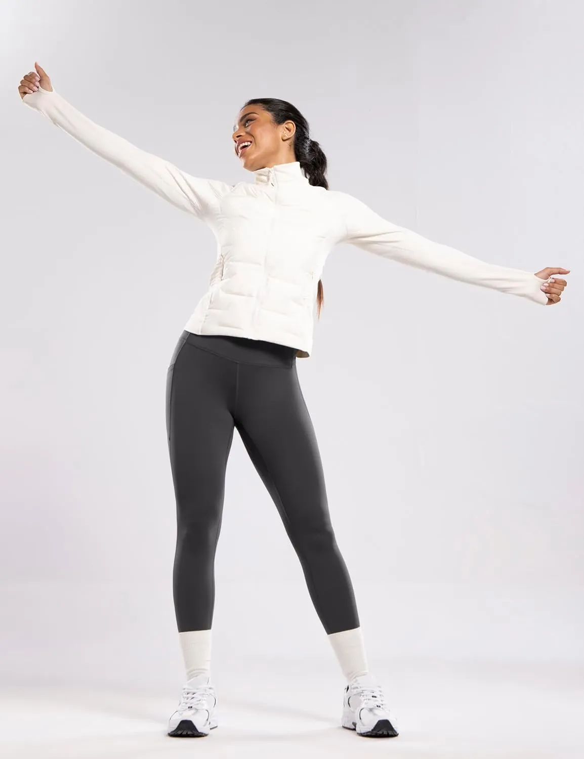 Women's Fleece Lined Leggings with Pockets Thermal Winter Workout High Waist 28'' Yoga Warm Pants Tight Full Length