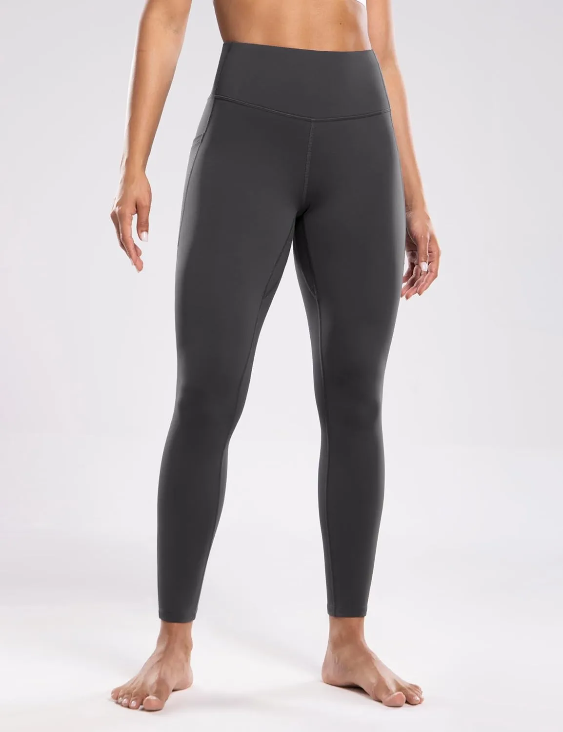 Women's Fleece Lined Leggings with Pockets Thermal Winter Workout High Waist 28'' Yoga Warm Pants Tight Full Length