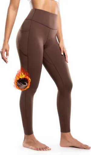 Women's Fleece Lined Leggings with Pockets Thermal Winter Workout High Waist 28'' Yoga Warm Pants Tight Full Length