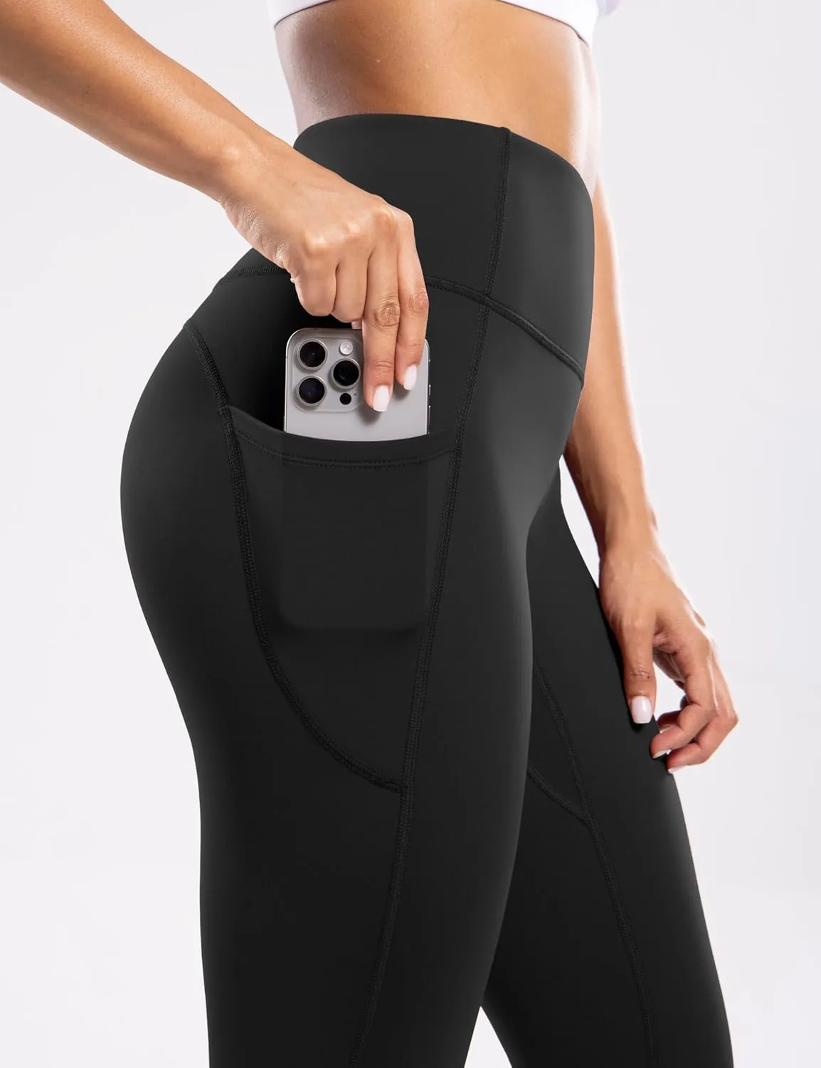 Women's Fleece Lined Leggings with Pockets Thermal Winter Workout High Waist 28'' Yoga Warm Pants Tight Full Length