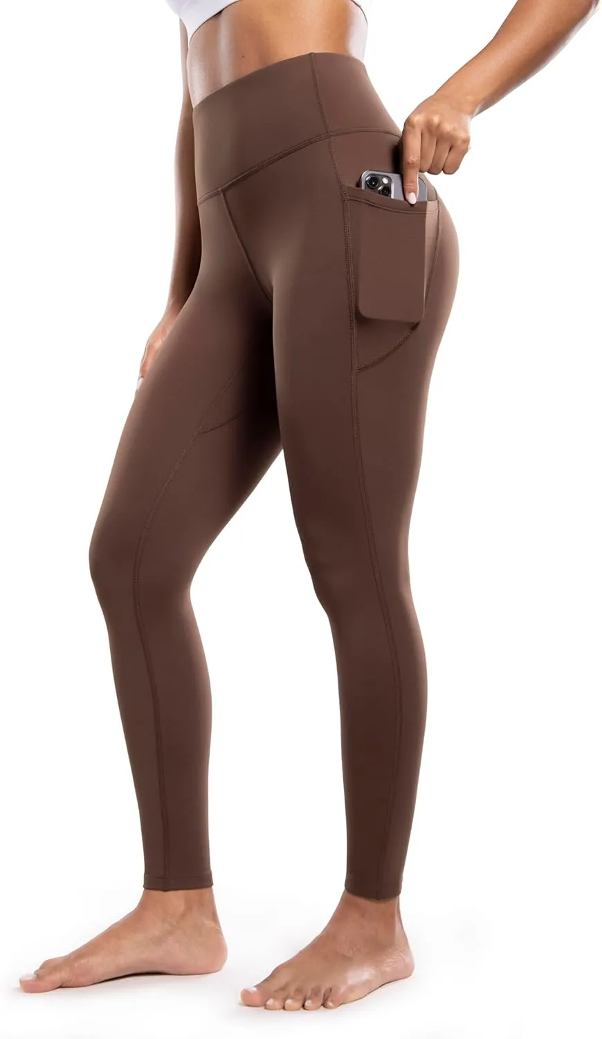 Women's Fleece Lined Leggings with Pockets Thermal Winter Workout High Waist 28'' Yoga Warm Pants Tight Full Length