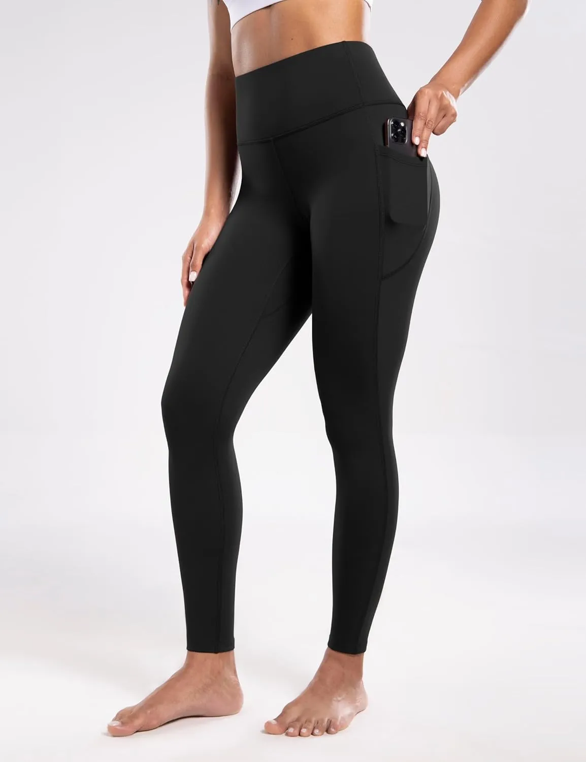Women's Fleece Lined Leggings with Pockets Thermal Winter Workout High Waist 28'' Yoga Warm Pants Tight Full Length