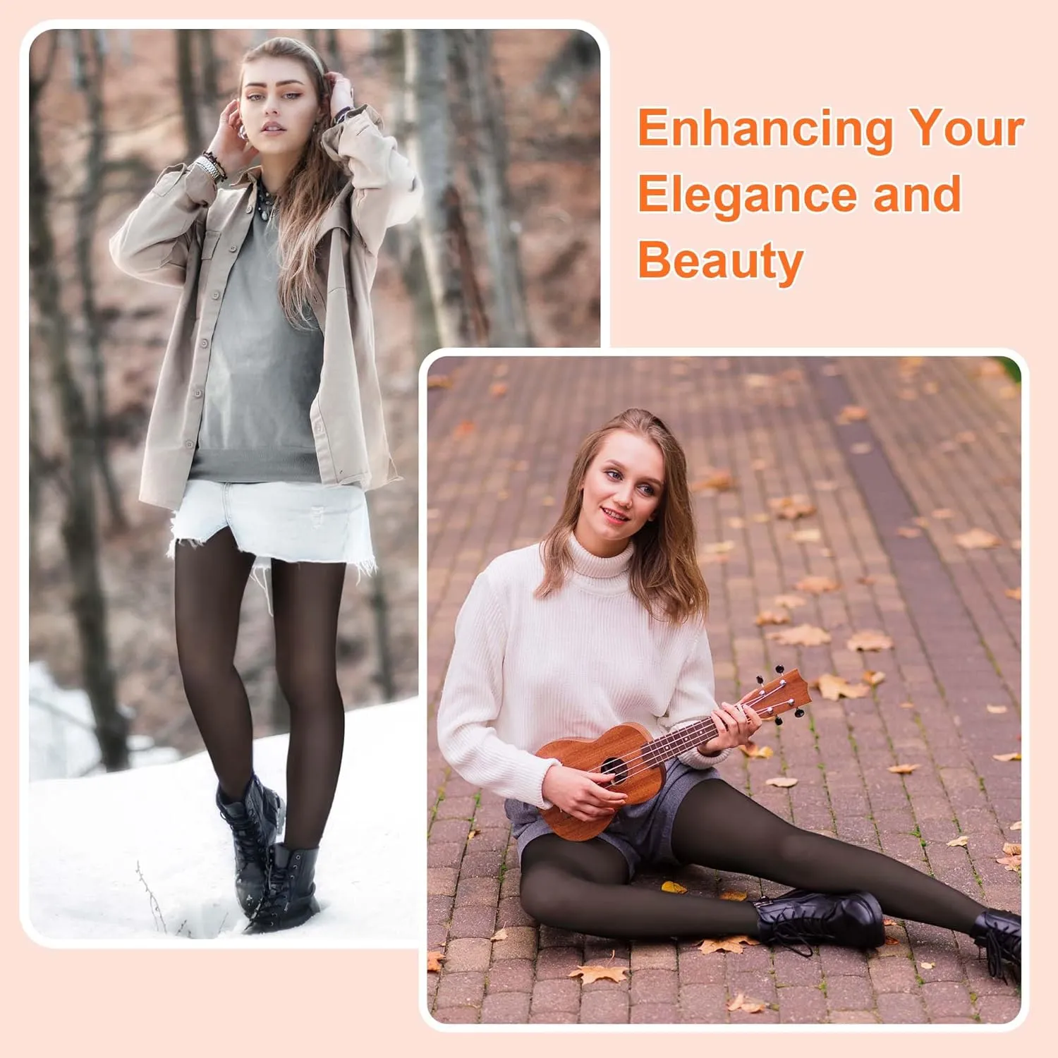 Womens Fleece-Lined Tights - Ultra-Warm Fake Sheer Look Pantyhose Thick Leggings for Winter