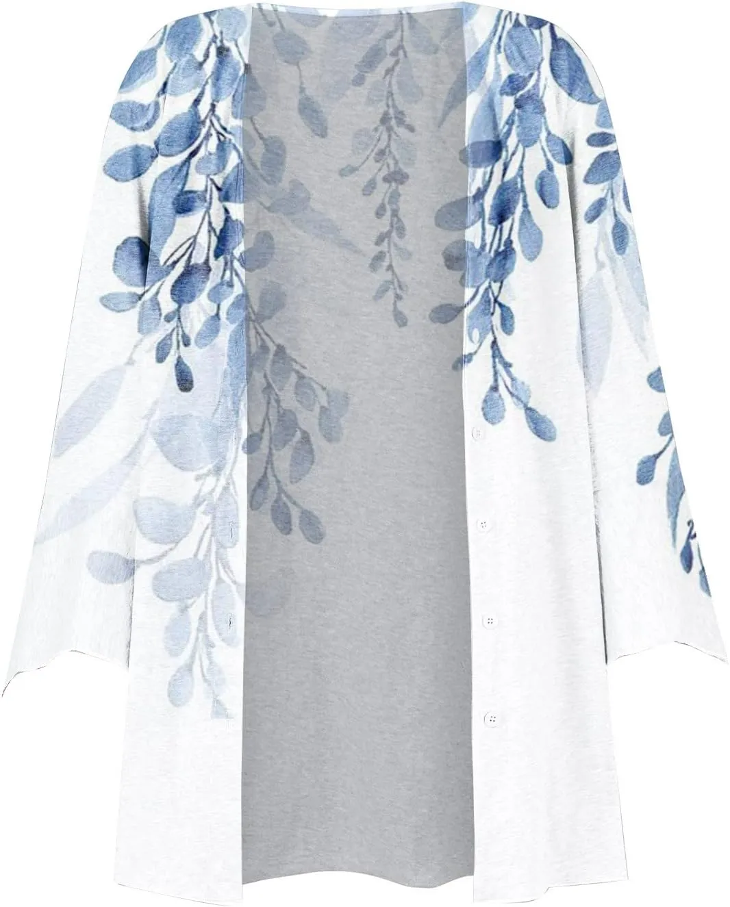 Women's Floral Print Bell 3/4 Sleeve Cardigan Lightweight Open Front Button Down Cover Up Casual Blouse Tops