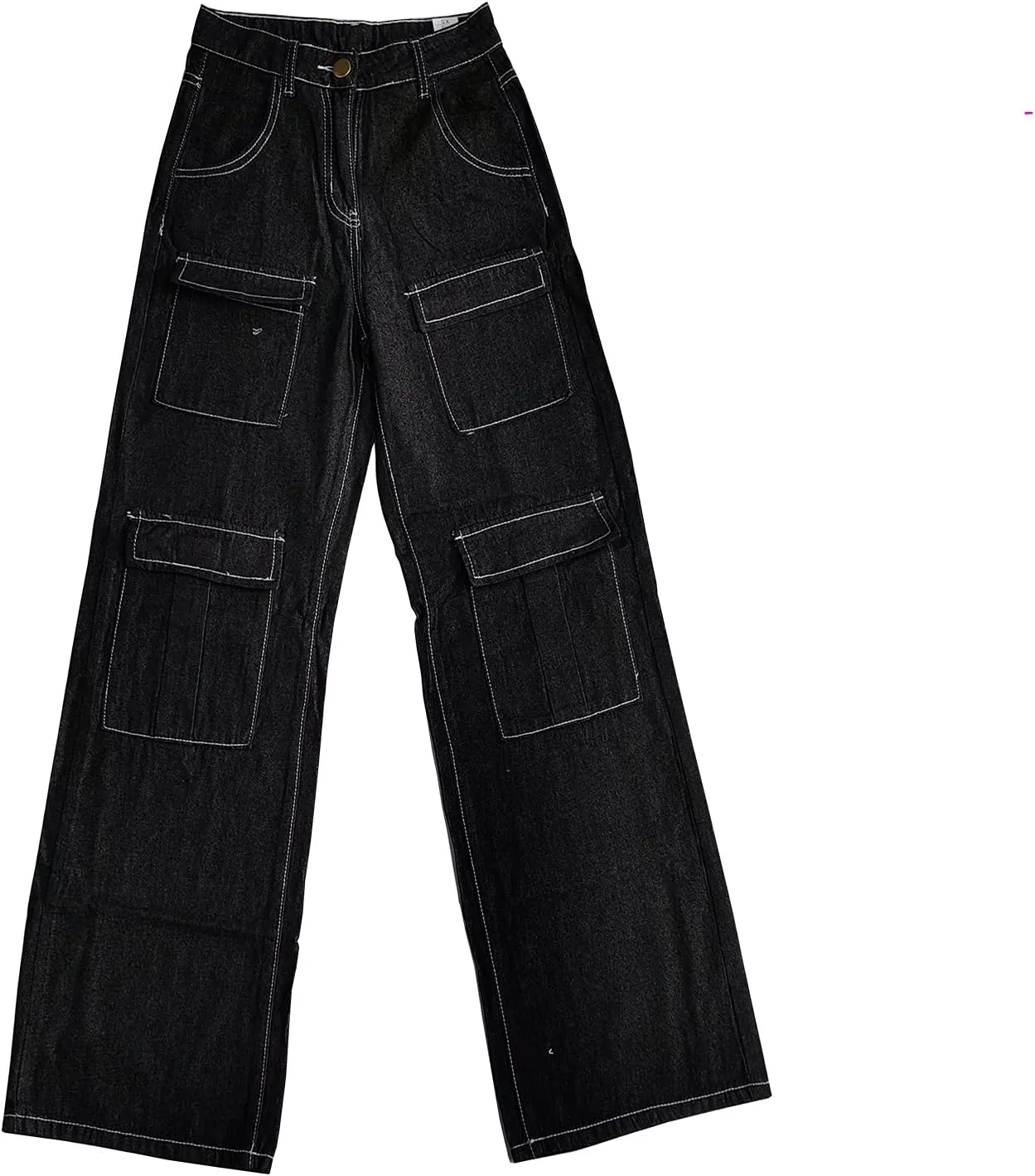 Women's High Waist Baggy Jeans Flap Pocket Relaxed Fit Straight Wide Leg Y2K Fashion Cargo Jeans