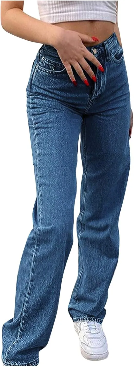 Women's High Waisted Flare Jeans Sweatpants Jeans for Women Y2k Baggy Jeans Streetwear Denim Pants with Pockets