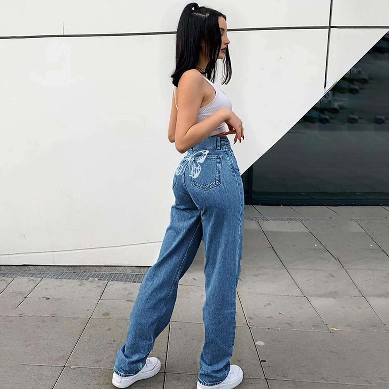 Women's High Waisted Flare Jeans Sweatpants Jeans for Women Y2k Baggy Jeans Streetwear Denim Pants with Pockets
