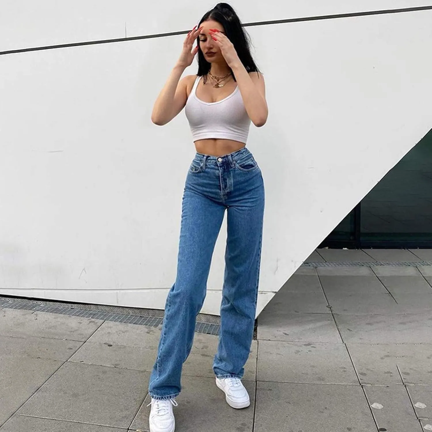 Women's High Waisted Flare Jeans Sweatpants Jeans for Women Y2k Baggy Jeans Streetwear Denim Pants with Pockets