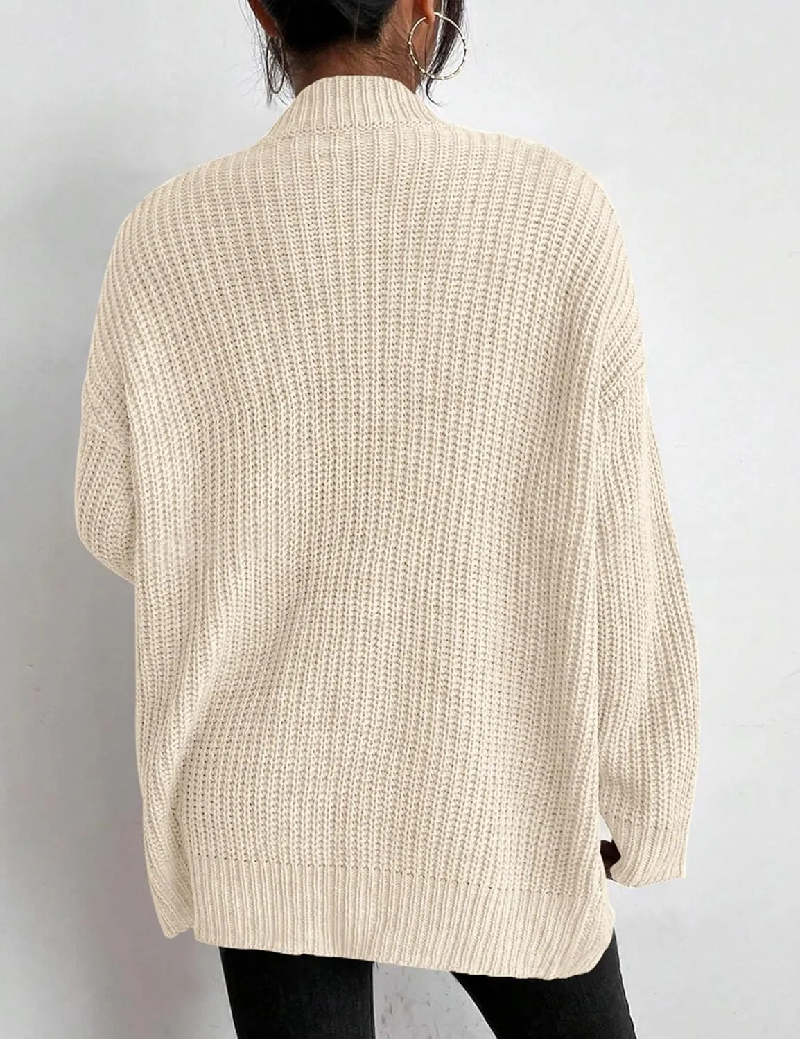 Womens Open Front Cardigan Sweaters Oversized Long Sleeve Two Pockets Loose Solid Knit Sweaters