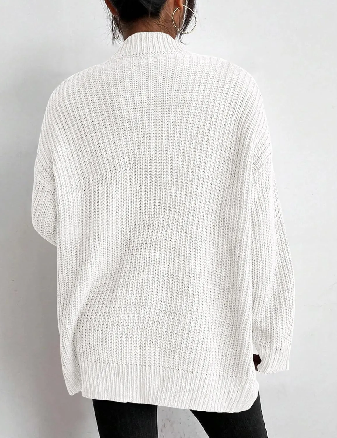 Womens Open Front Cardigan Sweaters Oversized Long Sleeve Two Pockets Loose Solid Knit Sweaters