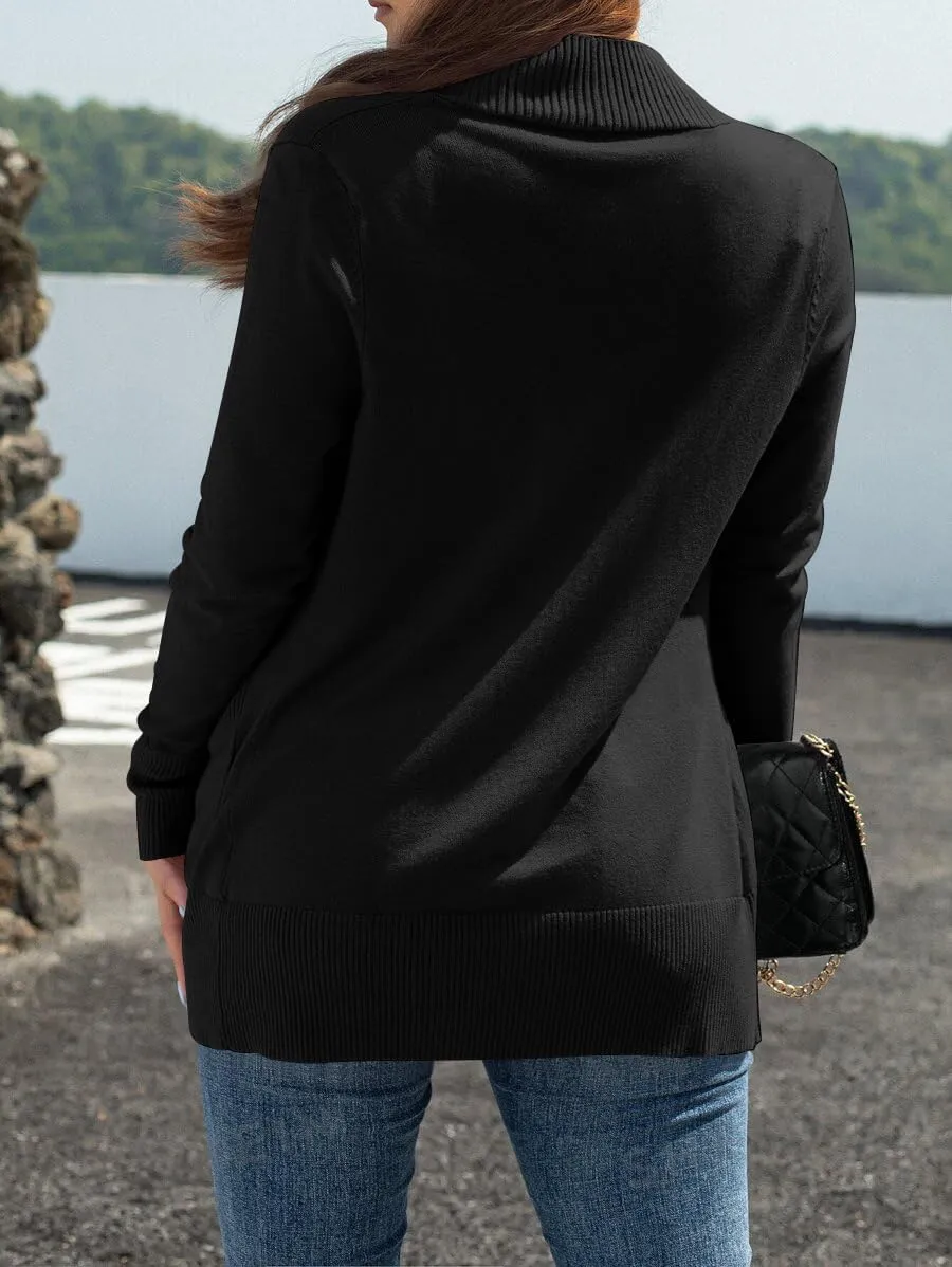 Womens Open Front Cardigan Sweaters Oversized Long Sleeve Two Pockets Loose Solid Knit Sweaters