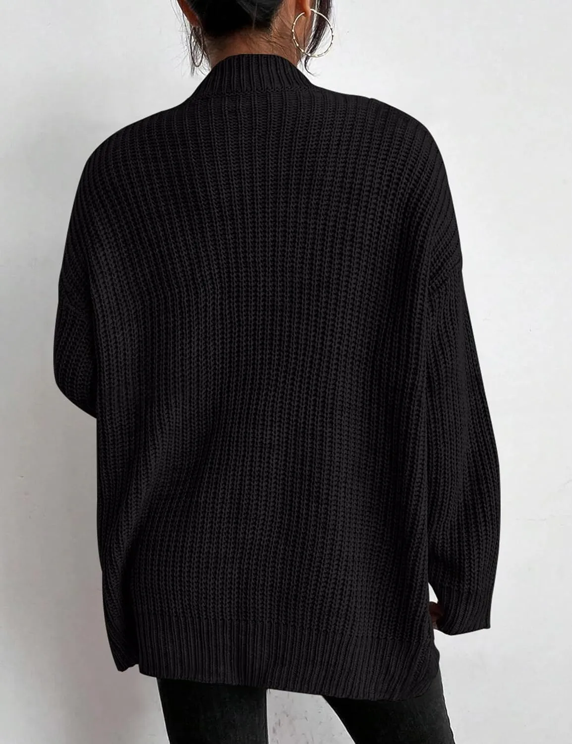 Womens Open Front Cardigan Sweaters Oversized Long Sleeve Two Pockets Loose Solid Knit Sweaters