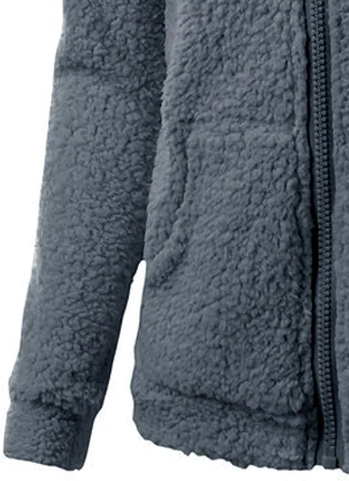 Womens Sherpa Jacket Fuzzy Plus Size Zip Up Hoodie Soft Comfy Fleece Lined Winter Coat with Pockets Warm Outerwear